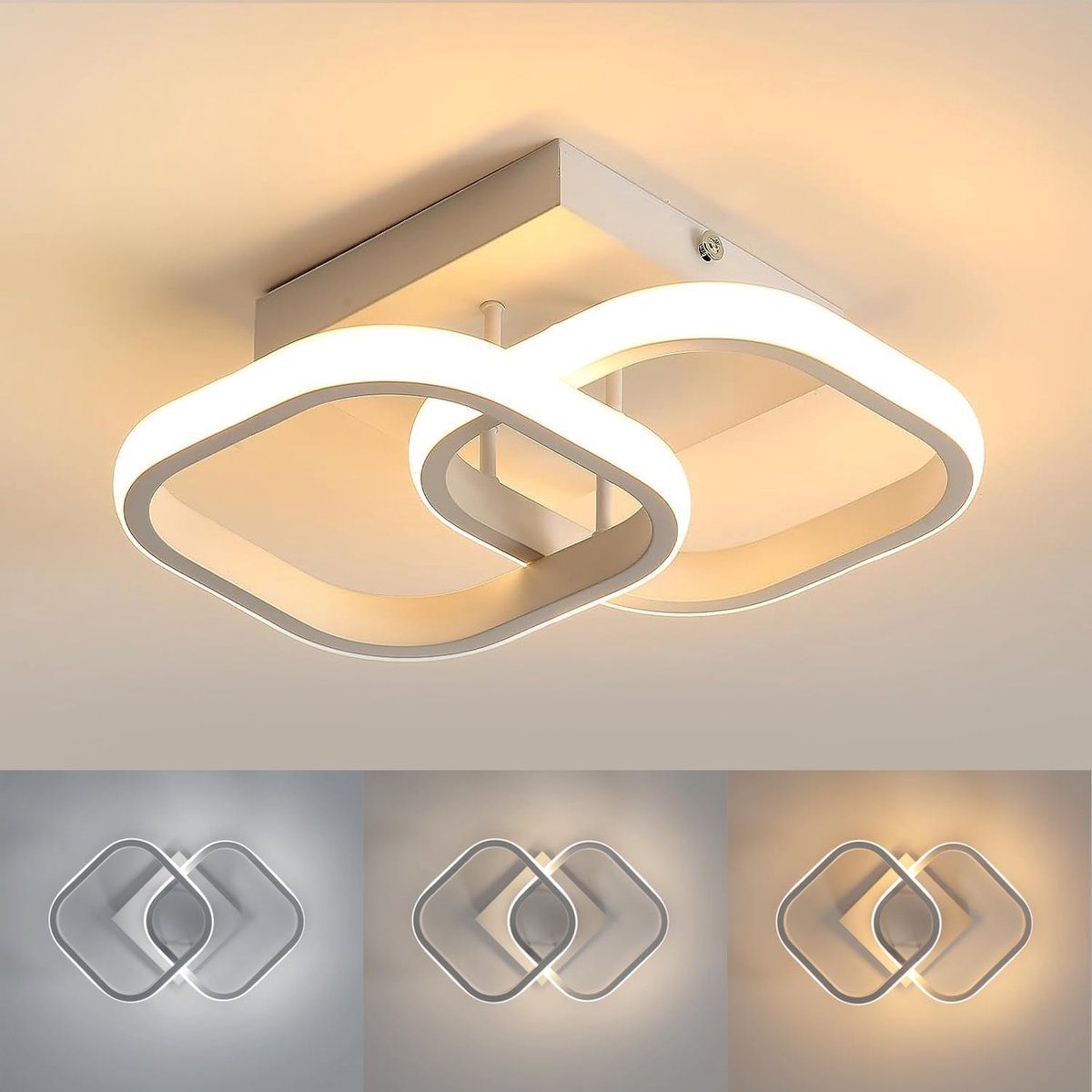 Dimbare LED-plafondlamp, 19W witte rechthoekige lamp, moderne verlichting 3000K-6500K, industrieel voor woonkamer en slaapkamer