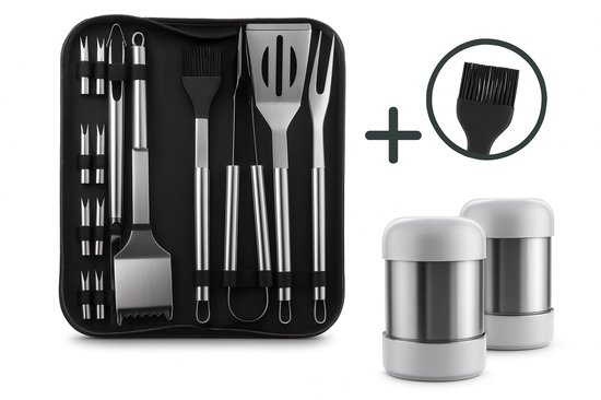 AVOID 28-delige BBQ Accessoires Set - Roestvrij Stalen BBQ Gereedschap - Inclusief BBQ Spiezen, Tang & Borstel