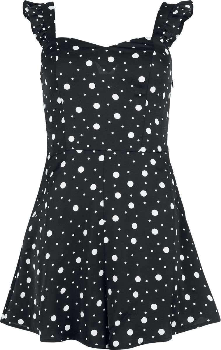 Voodoo Vixen Polka-Dot Flutter- Playsuit Dames Jumpsuit - zwart/wit - M