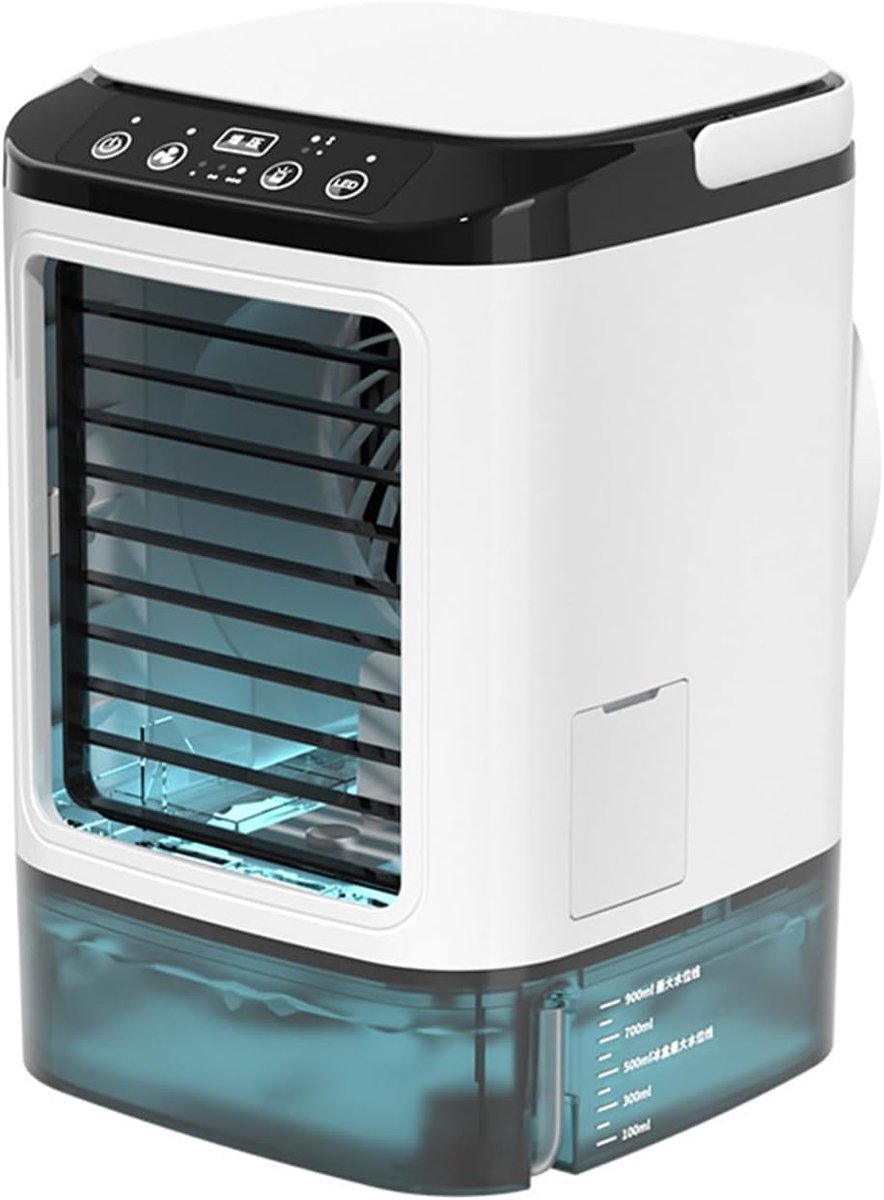 Luchtkoeler - Mini draagbare airconditionerventilator - Geruisloze verdampingsluchtbevochtiger - Airco-unit - 3-in-1 bureau-luchtkoeler met 3 windsnelheden - Koele mist - Bureaukoeler met 7 led-lampjes voor thuis, op reis of op kantoor