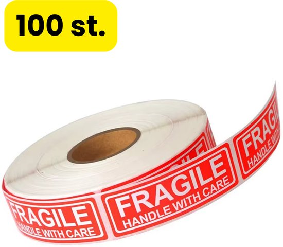 Stickers/ etiketten Voorzichtig Breekbaar 500 stuks 4 talen 110x80mm | Timmers Verpakkingen