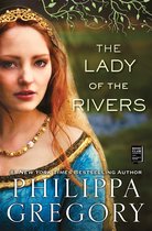 De omslag van "The Lady of the Rivers" toont een vrouw met rood haar en een gouden hoofdband. Ze draagt een blauwe jurk met gouden versieringen. De titel en auteur staan rechts.