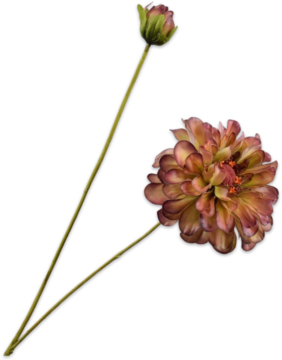 Silk-ka Kunstbloem-Zijde Bloemen Kunsttak Zinnia Tak Bordeaux-Geel 62 cm