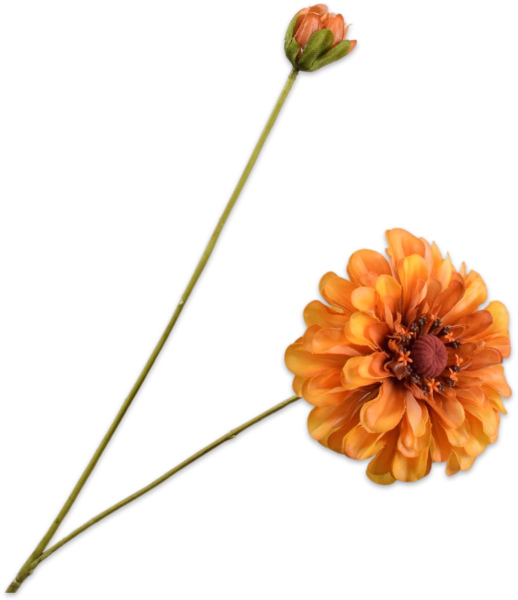 Silk-ka Kunstbloem-Zijde Bloemen -Kunsttak Zinnia Tak Geel-Oranje 62 cm