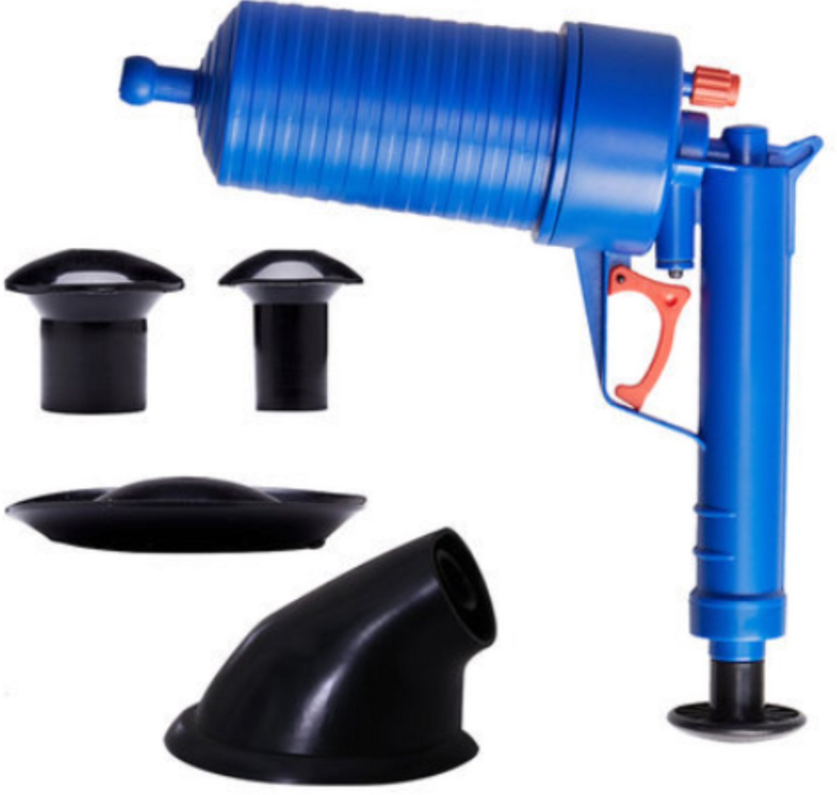 TETRA - Ontstopper- WC ontstopper - Gootsteen ontstopper - Afvoer ontstopper - 4 verschillend mondstukken - Luchtdruk - rubberen zuignap