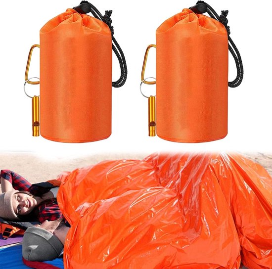 Sac de couchage d'urgence - Lot de 2 - Sac de couchage de camping - Sac de couchage de survie - Abri de survie - Sac de couchage d'extérieur - Sac de couchage de camping chaud et portable - 210 x 90 cm - Pour randonnée et camping en plein air