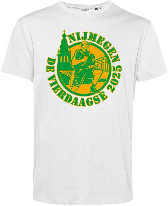 T-shirt Cartoon Vierdaagse | Vierdaagse shirt | Wandelvierdaagse Nijmegen | Roze woensdag | Wit | maat L