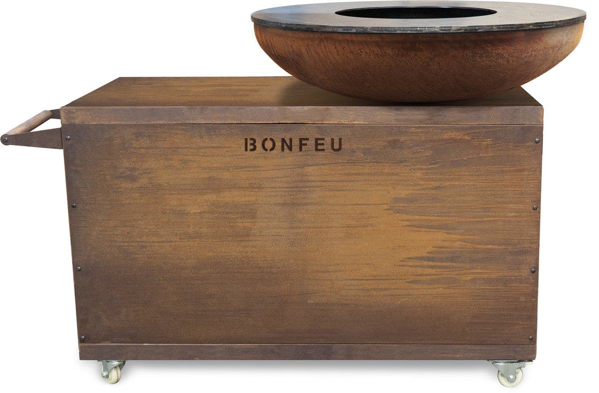 BonFeu BonBiza Island XL - Mobiele Buitenkeuken - Plancha & Vuurschaal - Cortenstaal - 170x100x110 cm