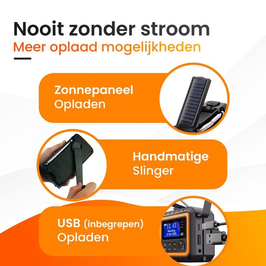 Nince Noodradio DAB+ Solar Opwindbaar - Draagbare Radio met Bluetooth - Powerbank & Zaklamp - Noodradio Op Batterijen en USB-C - Voor Noodsituaties & Kamperen