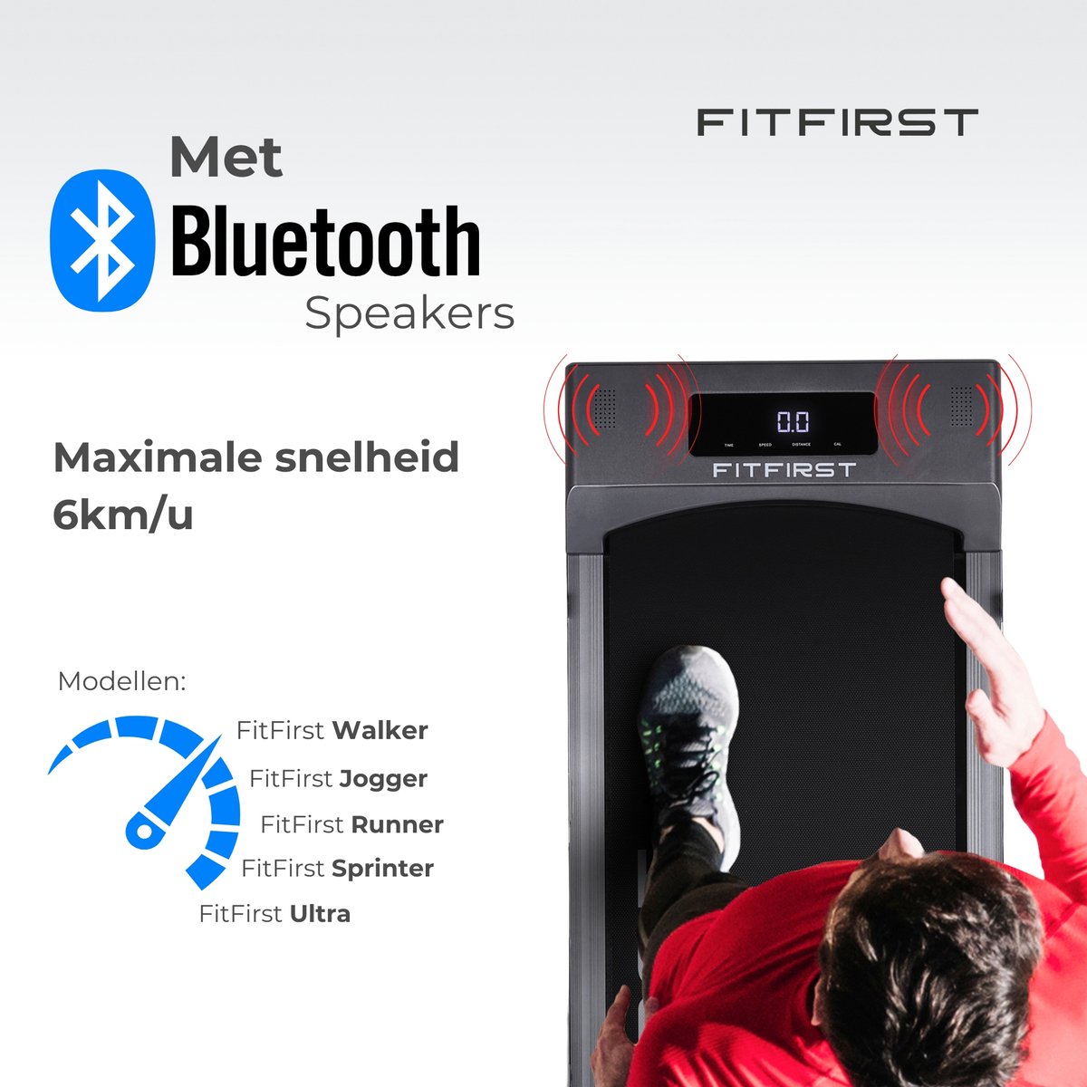 Afbeelding 2 van FitFirst® Walker - Loopband met ingebouwde Speakers en App - Verrijdbaar - Met afstandsbediening - Display met Trainingsinformatie - Telefoonhouder - Bluetooth - Hometrainer Fitness - Ideaal voor onder bureau