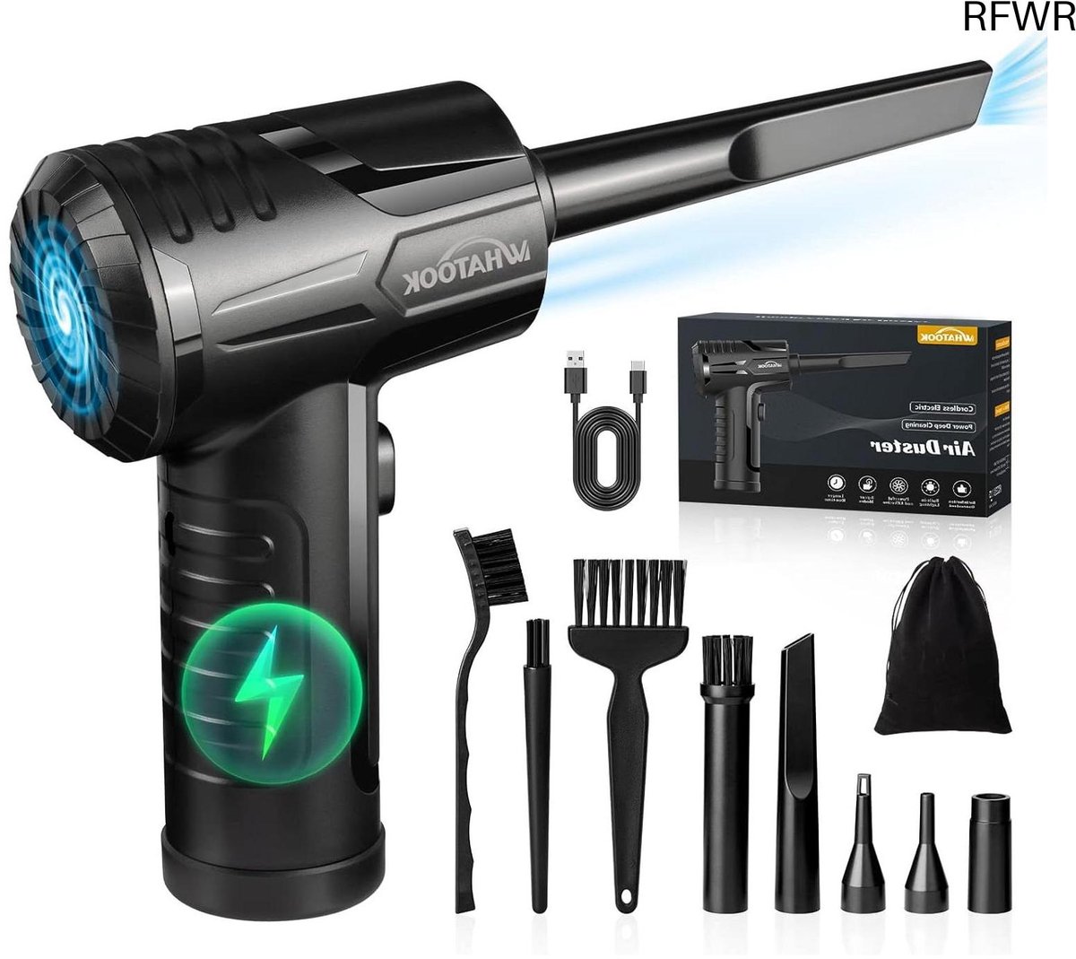 RFWR® Draadloze Elektrische Stofblazer - Krachtige Luchtblazer met Oplaadbare Accu en Diverse Accessoires voor Grondige Reiniging
