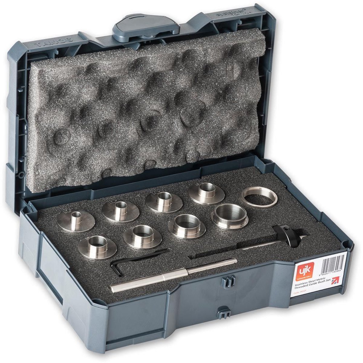 UJK Threaded Guide Bush Set Stainless Steel / Kopieerringen RVS met schroefdraad - metrisch - Prachtige set guidebushings voor o.a. de Mafell LO 55 - In Mini Systainer