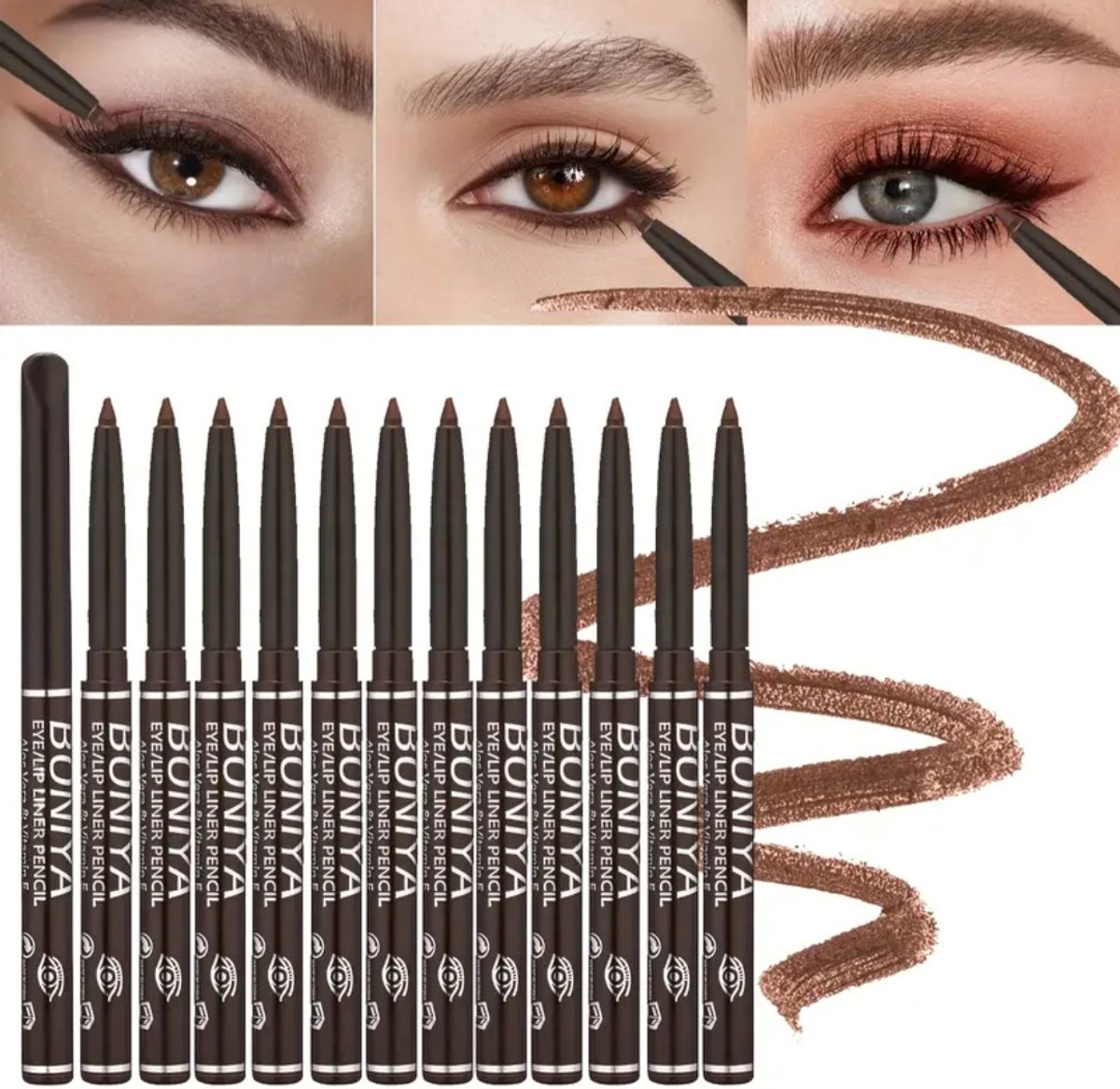 Goedkoopste 3 stuks waterproof waterdichte eyeliner bruin hoog kwaliteit