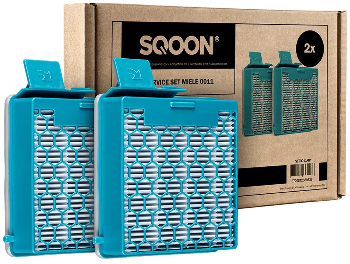 SQOON® XL Filterset geschikt voor Miele Boost CX1 stofzuiger - 2 STUKS - Gelijk aan model: SF-HY 60 - Vervangt HEPA-filter 11639240 - Voor schone en allergievrije uitblaaslucht