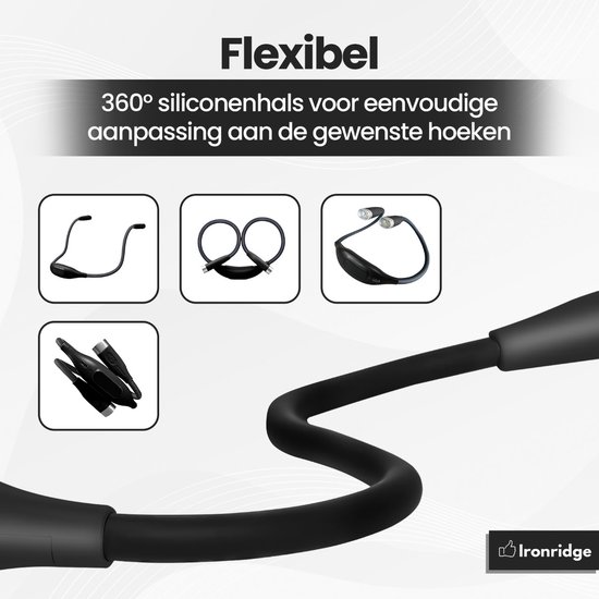 Ironridge® Neklamp - Nek Leeslamp - LED Leeslampje - Flexibele LED Leeslamp - Neklampje voor haakwerk - Bedlamp - USB-C Oplaadbaar leeslampje - 3 Lichtkleuren - Zwart van Ironridge® — afbeelding 3