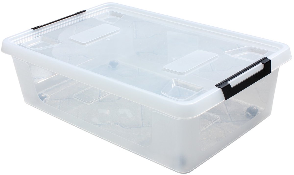 HL Opbergbox met deksel - 30 liter - Opbergdoos met wieltjes - onderbedbox - Stapelbaar - Kunststof - Transparant