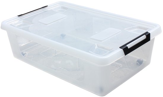 HL Opbergbox met deksel - 30 liter - Opbergdoos met wieltjes - onderbedbox - Stapelbaar - Kunststof - Transparant