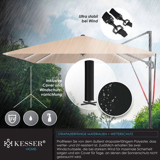 Kingsleeve® Sonnenschirm UV Schutz 80 300 cm Groß mit Ständer Schutzhülle Windfest Neigbar Rund Kurbel Garten Balkon Ampelschirm Rot