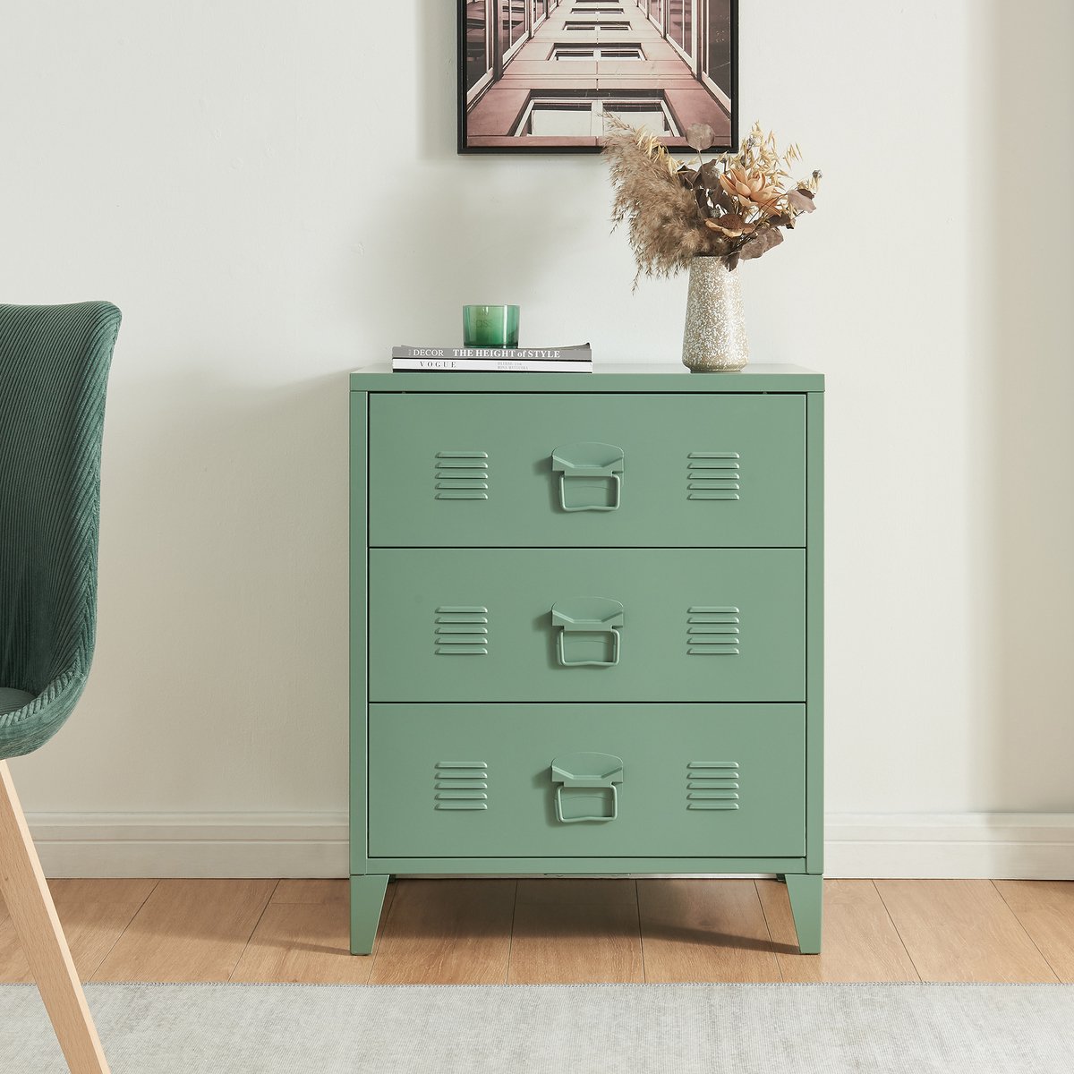 en.casa Ladekast Hämeenlinna commode met lades 72x60x40 cm groen mat [en.casa]