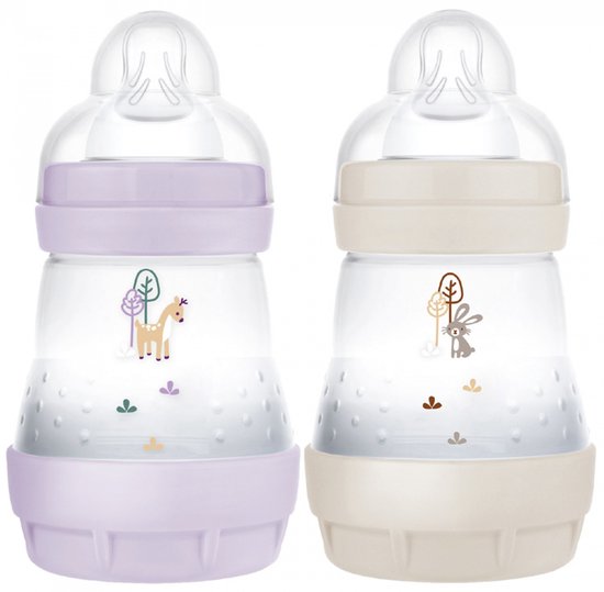 Set van 2 Babyflessen - MAM - Easy Start - Antikoliek - 160 ml - Flow 1 speen - Lila + Zand — afbeelding 4