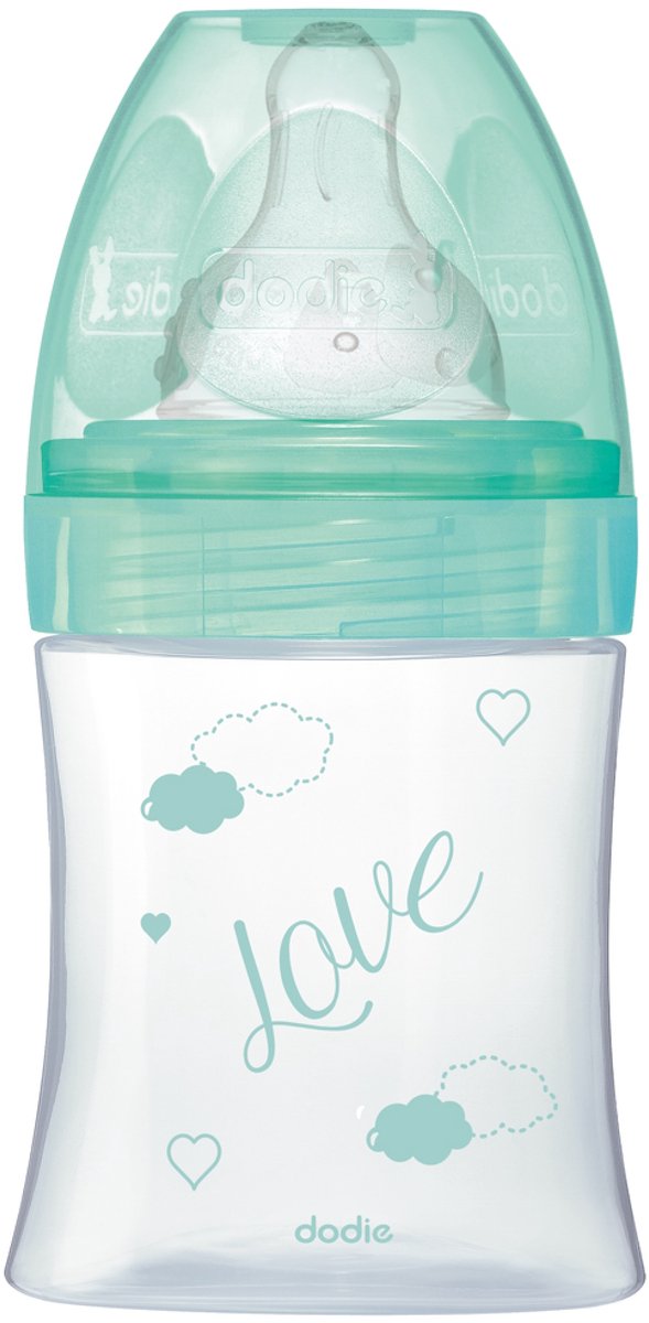 Dodie - Initiatiefles + glas 150ml Bird Green