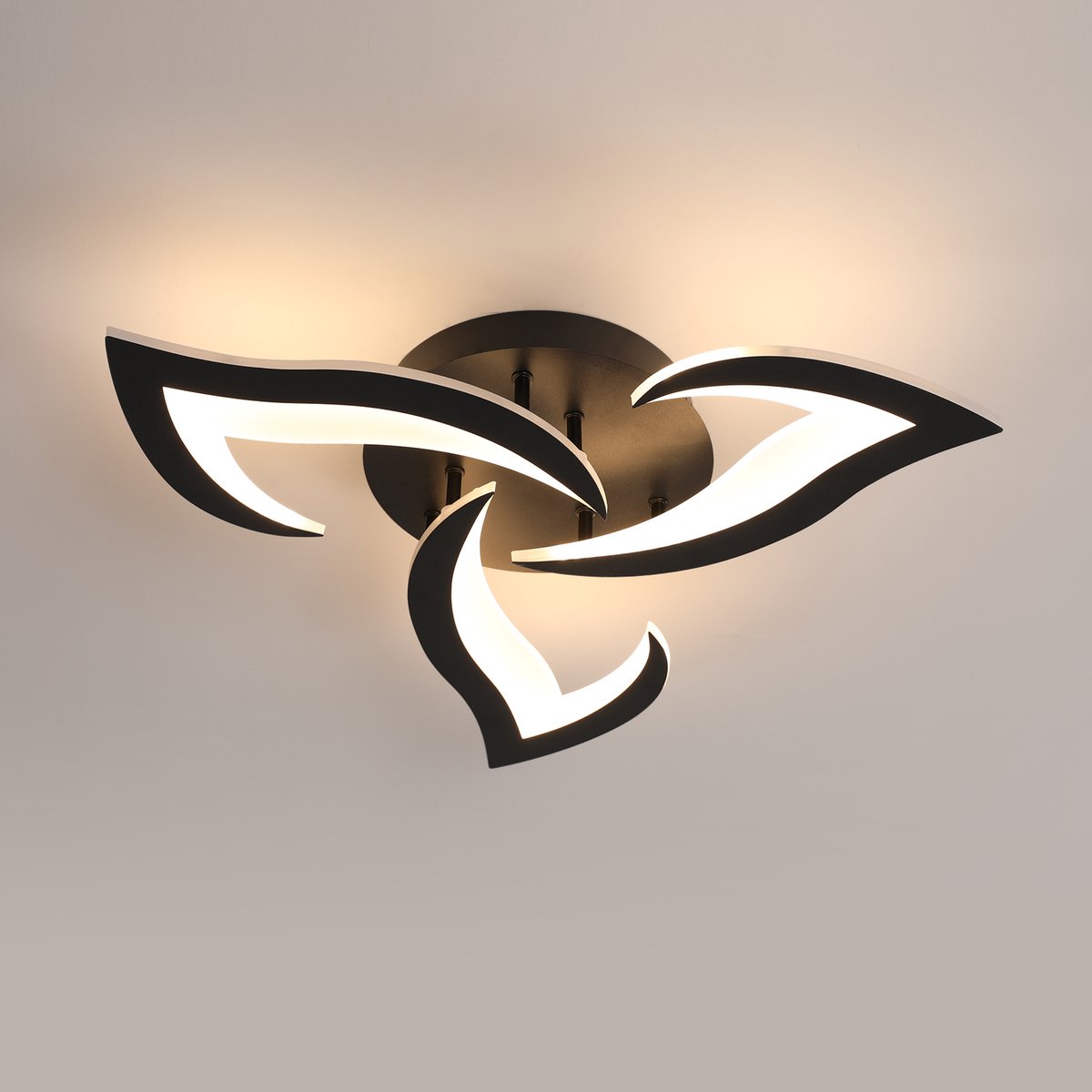 Moderne LED-plafondlamp, 33W 4000LM acryl, creatief bloemblaadjesontwerp, zwarte LED-kroonluchter voor slaapkamer, woonkamer, eetkamer, keuken, gang, warm licht 3000K