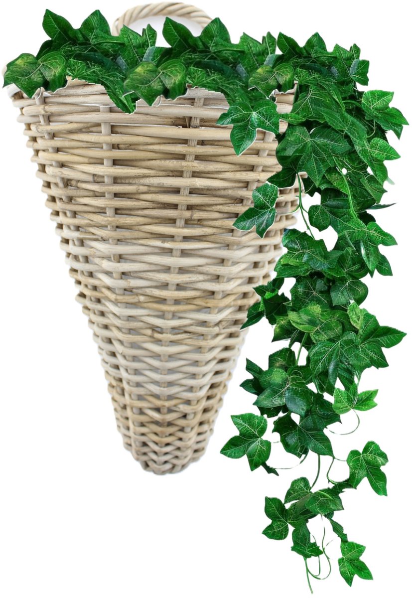 Van der Leeden Wandhanger mand - bruin - 35 x 30 x 42 cm - rotan gevlochten - voor bloemen/planten - bloempot/plantenpot