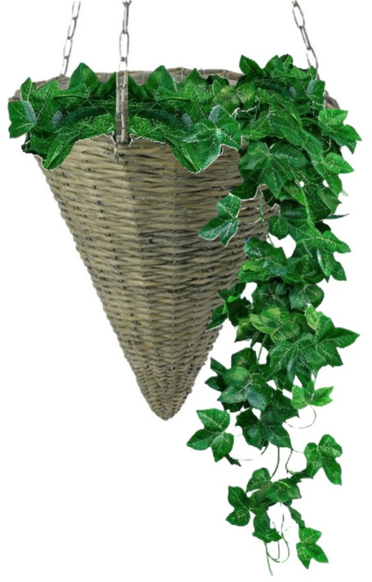 Vd Leeden Hangmand Rotan – D30 x H35 cm - gevlochten wilg - hangende plantenbak met ketting – Puntmand – Handgevlochten in Indonesië