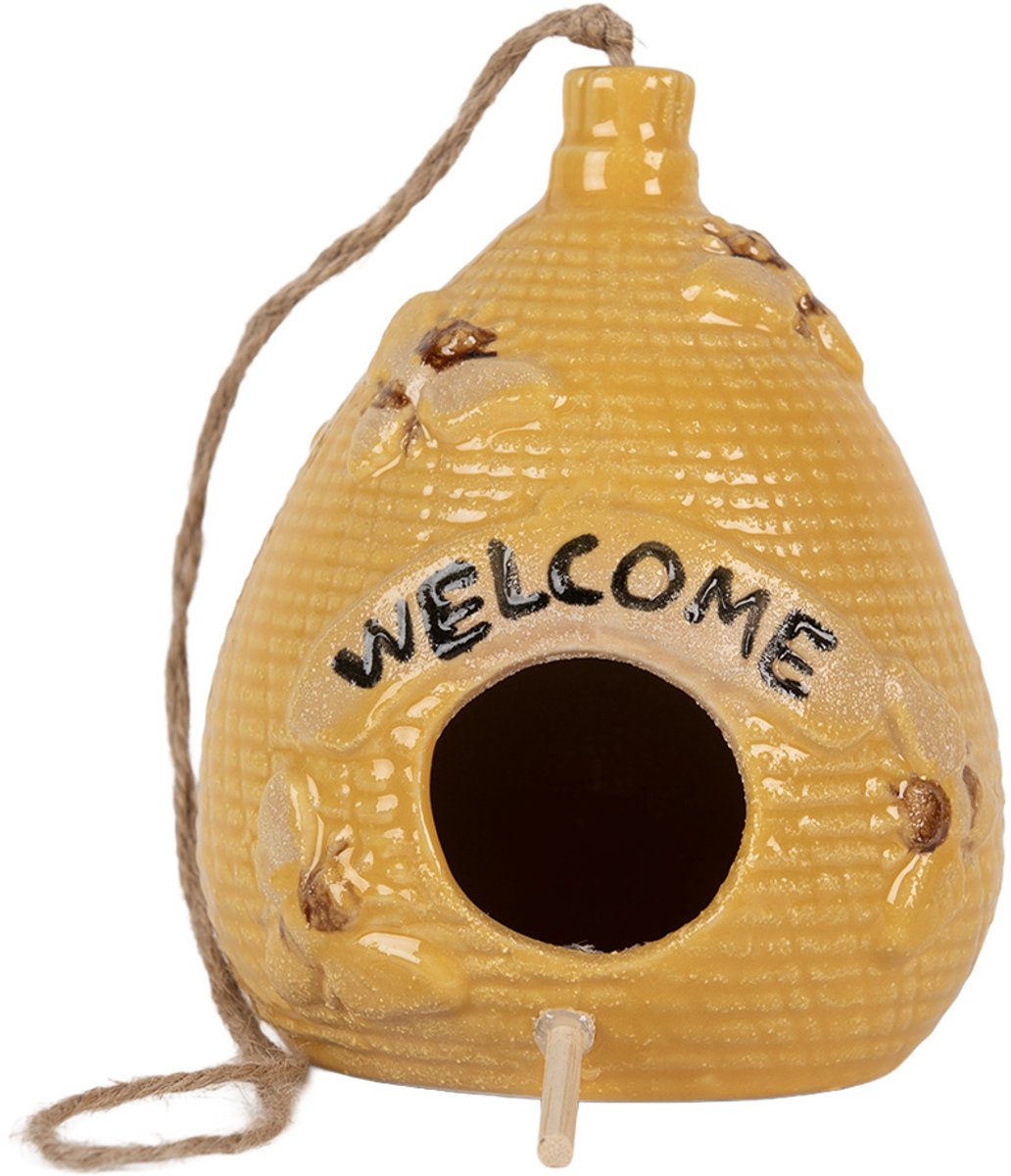 Clayre & Eef Decoratie Vogelhuis Ø 11x14 cm Geel Keramiek