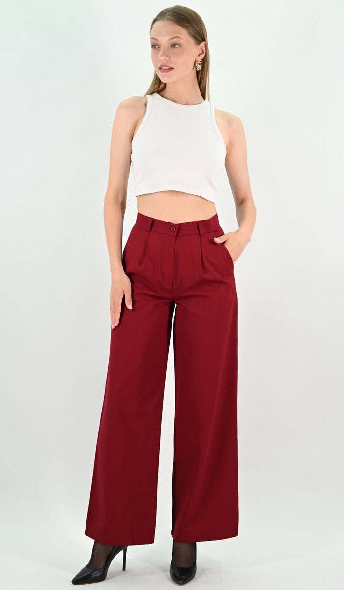 YesMooi - Wijde Broek met Hoge Taille - %100 Katoen - Bordeaux - XXL (44)