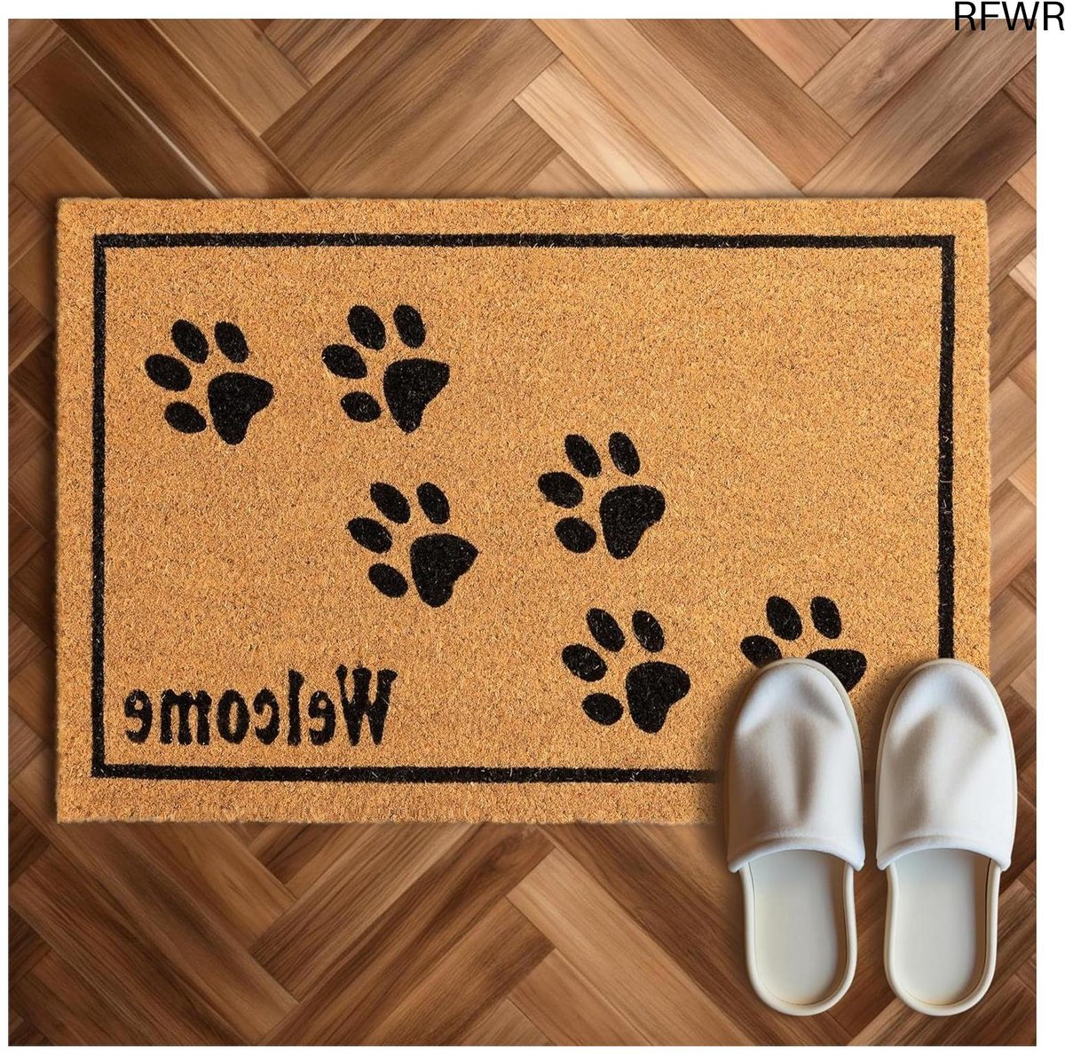 RFWR Antislip Deurmat met Hondenpootjes - Natuurlijke Vezel - Binnen en Buiten - 40x60 cm Welcome