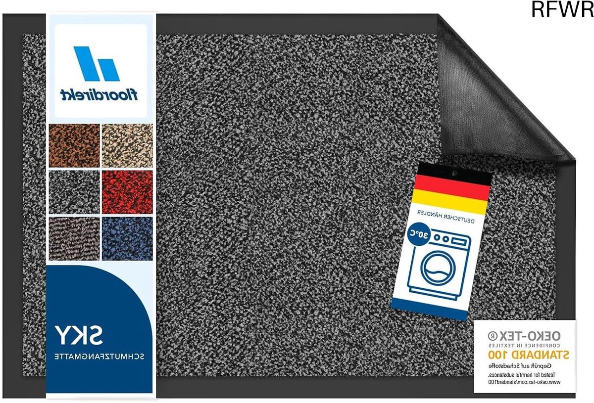 RFWR Schoonloopmat Vloermat Antislip Wasbaar Diverse Maten en Kleuren 60 x 90 cm Antraciet gemeleerd