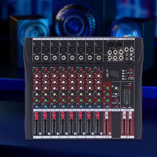 RFWR® 8-kanaals Bluetooth audio mixer met equalizer voor thuisstudio en live optredens — afbeelding 2
