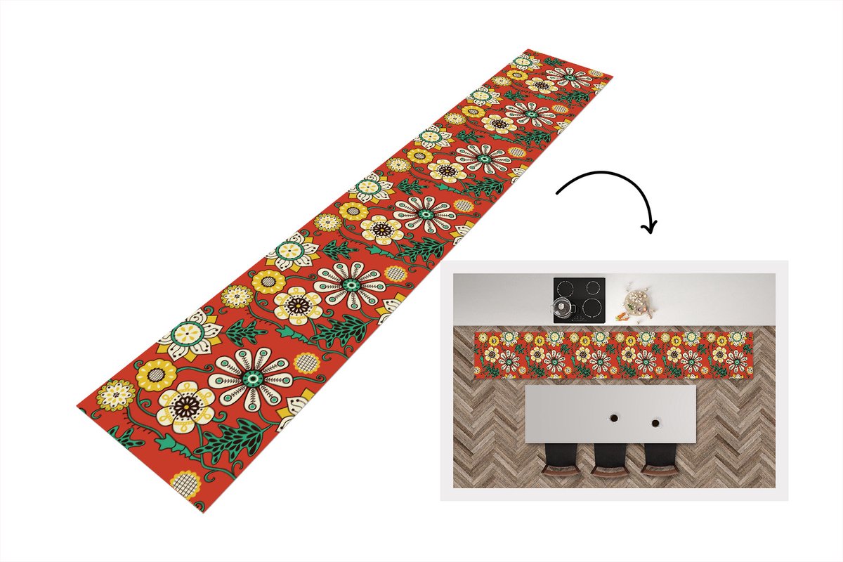 KitchenYeah Keukenloper 360x60 cm - Keukenmat vinyl Design - Bloemen - Hippie - Retro - Keukenmatten loper - Keuken vloerkleed tapijt