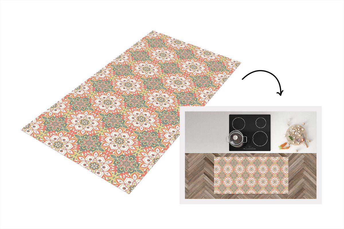 KitchenYeah Keukenloper 120x60 cm - Keukenmat vinyl Bloemen - Mandala - Vintage - Patronen - Keukenmatten loper - Keuken vloerkleed tapijt