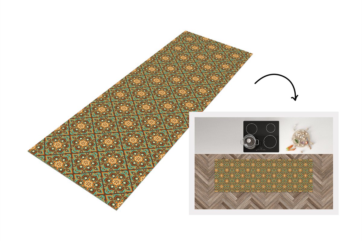 KitchenYeah Keukenloper 150x50 cm - Keukenmat vinyl Bloemen - Vintage - Patronen - Bohemian - Mandala - Keukenmatten loper - Keuken vloerkleed tapijt