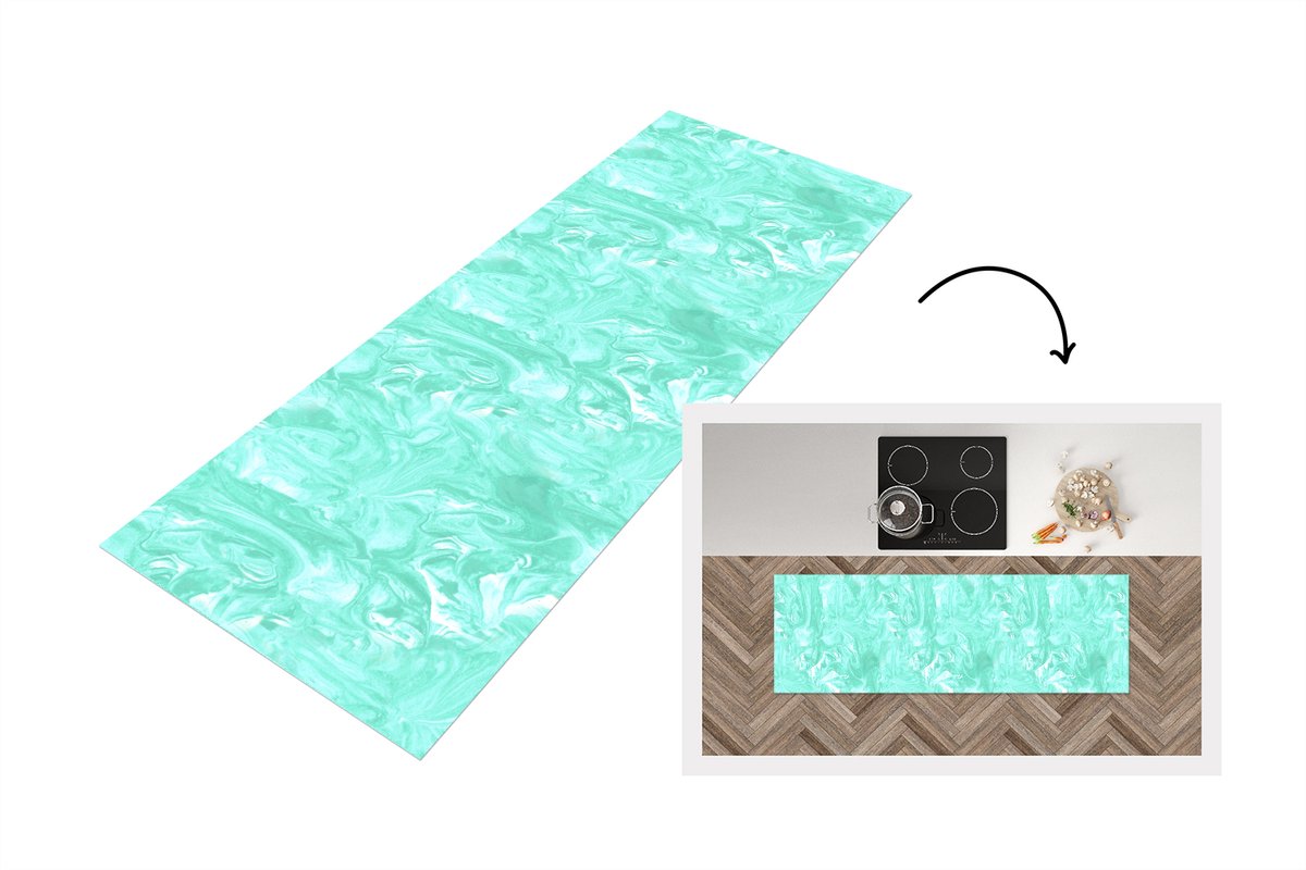 KitchenYeah Keukenloper 150x50 cm - Keukenmat vinyl Blauw - Marmer print - Verf - Design - Keukenmatten loper - Keuken vloerkleed tapijt, foto 6