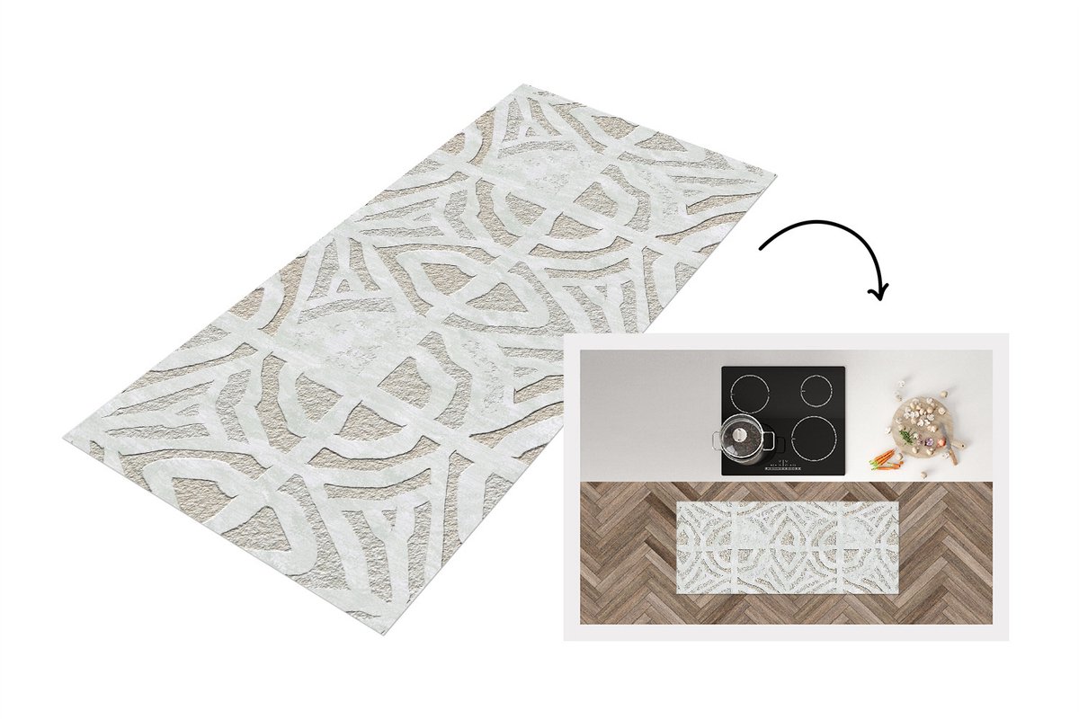 KitchenYeah Keukenloper 120x50 cm - Keukenmat vinyl Steen - Gips - Patroon - Keukenmatten loper - Keuken vloerkleed tapijt Steen - Patroon