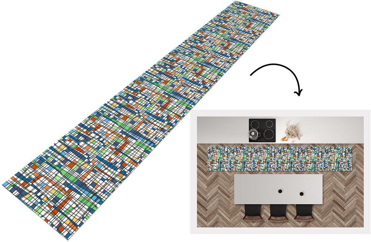Keukenloper 360x60 cm - Keukenmat vinyl Patronen - Lijn - Wit - Keukenmatten loper - Keuke