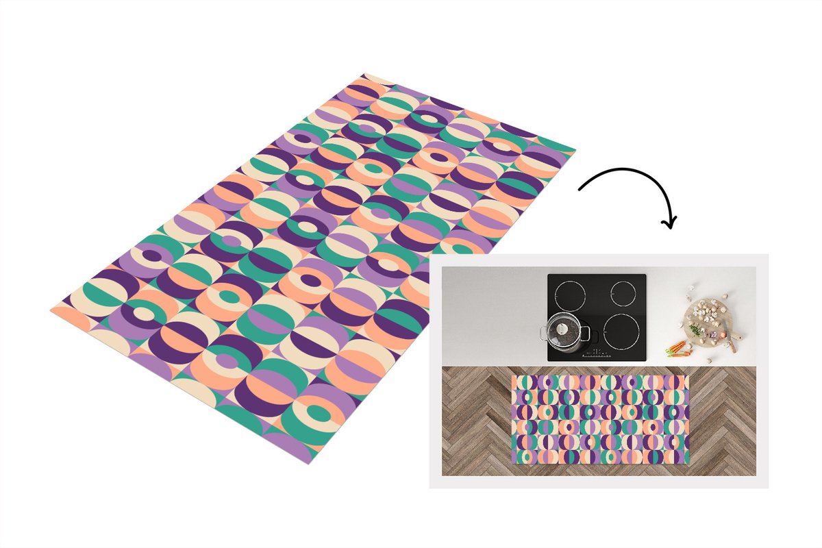 KitchenYeah Keukenloper 120x60 cm - Keukenmat vinyl Patroon - Geometrie - Retro - Keukenmatten loper - Keuken vloerkleed tapijt