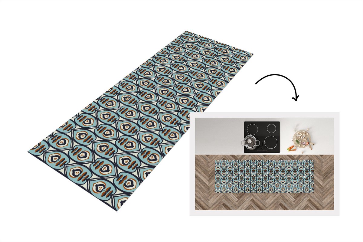 KitchenYeah Keukenloper 180x60 cm - Keukenmat vinyl Retro - Bloem - Patronen - Keukenmatten loper - Keuken vloerkleed tapijt