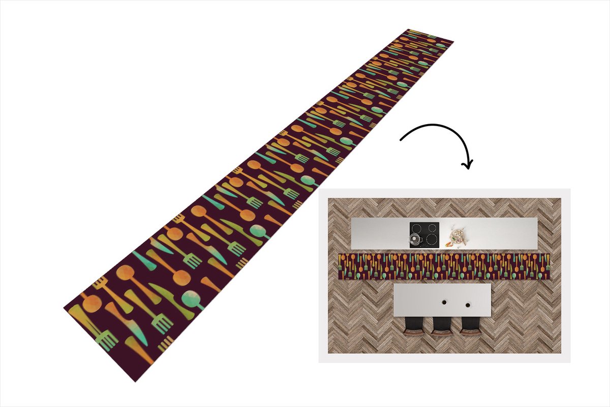 KitchenYeah Keukenloper - Keukenmat vinyl Keukengerei - Patroon - Retro - Keukenmatten loper - Keuken vloerkleed tapijt, foto 7