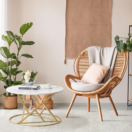 GIANTEX 2-delige Salontafelset - Overlappende Marmeren Tafels Met Gouden Frame, Rechthoekig En Rond