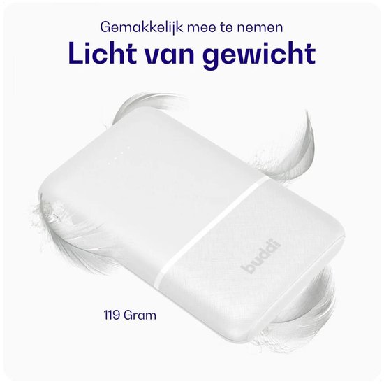 Buddi Go 5.000 mAh Powerbank Duo Pack - Reisformaat - Compact - Klein - Ultra Dun - 2.4A USB-C en USB-A - Universele Powerbank Geschikt voor Telefoon & Tablet - Ideaal voor handbagage - Wit