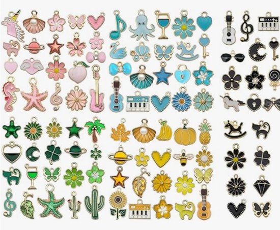 Lot de 100 breloques en émail pour bracelets faits main, pendentifs, breloques mixtes pour l'artisanat, bracelets, colliers et boucles d'oreilles, petites tailles