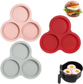 3x luchtfriteuse eivorm - Ø9.8 cm - Kookring - Eivorm - Ei Ringen - Air schimmel - Kookringen - Bakringen - Hamburgerringen - Eierringen - Siliconen Air Fryer Ei Pan - Rond - Accessoires voor heteluchtfriteuses 6QT en hoger - Met 3 holtes