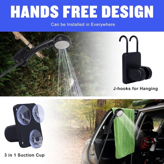 Draagbare kampeer douche - Duurzaam en langdurig - 6000mAh oplaadbare douche - Met slim LED-display - 4 waterstraalmodi - IPX7 waterdichte outdoor douchepomp - Camping Douche - Buitendouche - Tuindouche - Draagbare Douche - Mobiele Douche van Merkloos — afbeelding 5