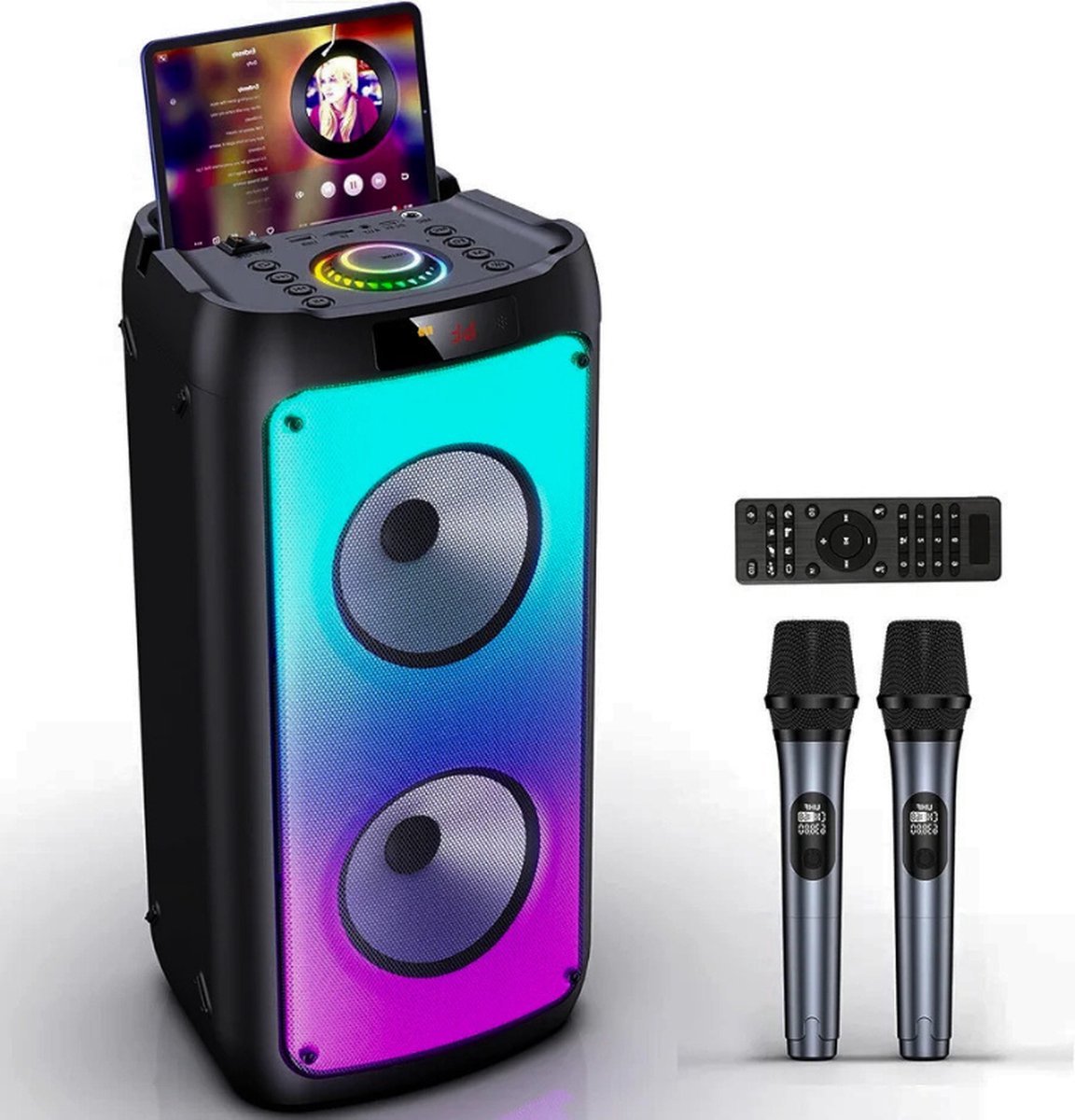 Thuys – Karaoke Met 2 Draadloze Microfoons – Subwoofer Voor Podium – Geluidsinstallatie Voor Grote Feesten