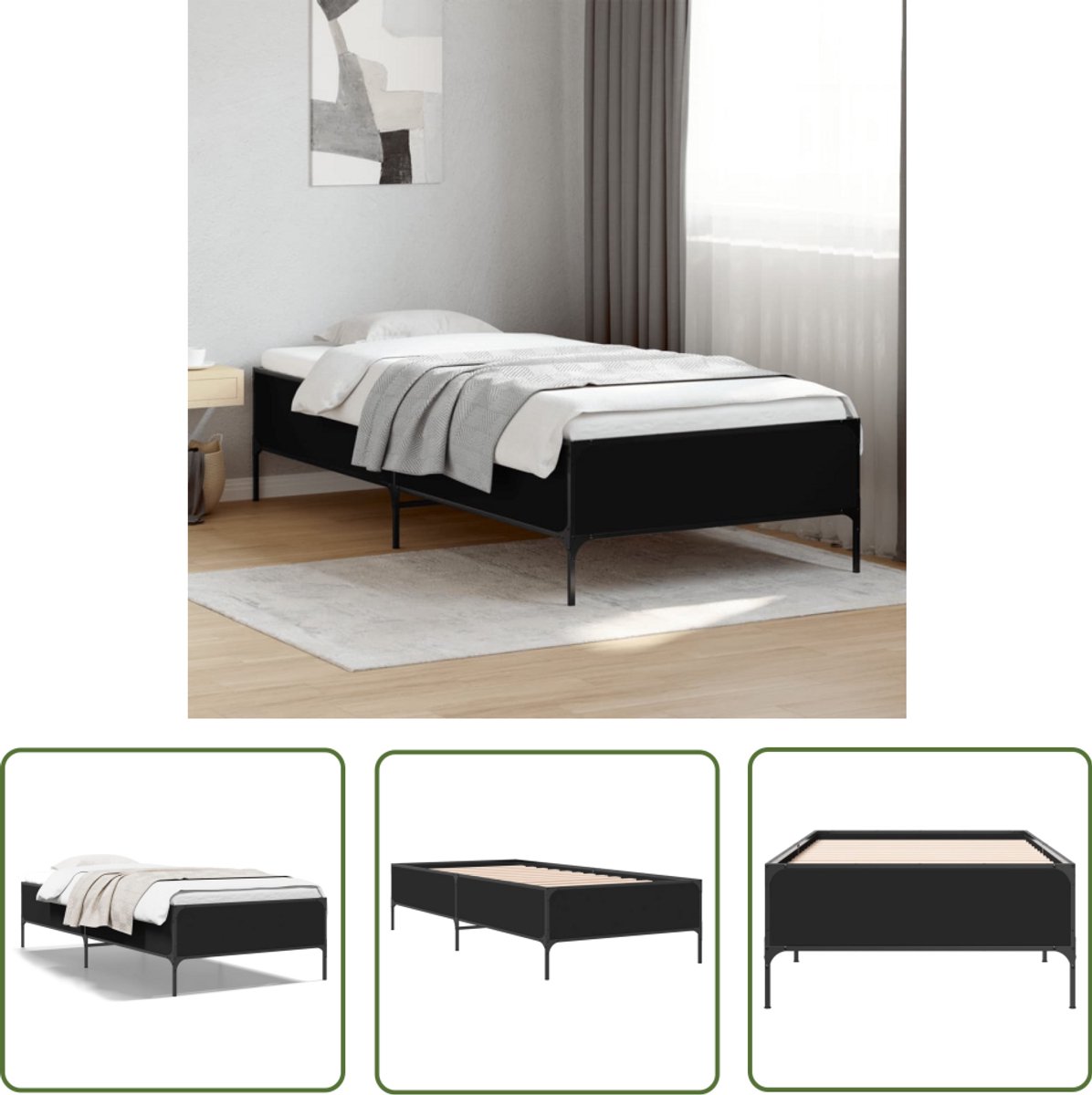 vidaXL Bedframe bewerkt hout metaal bruin eikenkleur 160x200 cm, bed, bed ombouw, twijfelaar bed, bedbodem, slaapkamermeubel, 2 persoonsbed