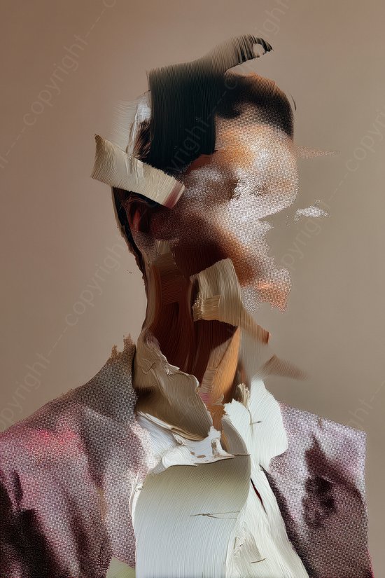 K&C Art (Aluminium schilderij) 80x120cm | Abstract portret van een vrouw - bruin - roze - wit - modern - kunst | Woonkamer - slaapkamer - hal - kantoor | Foto schilderij print op dibond - wanddecoratie - muurdecoratie - wall art
